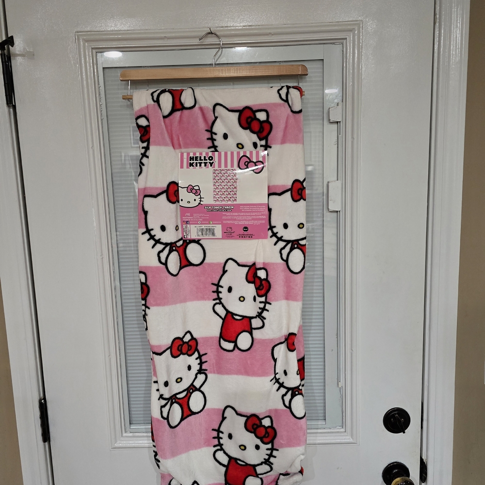 Hello Kitty Pink and White Stripped Blanket